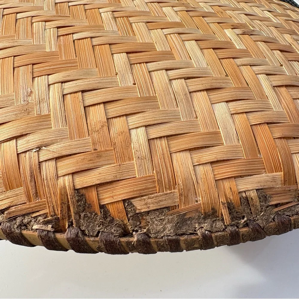 Vintage African Hand Woven Tray Bowl Wall Art Authentic Banana Leaf 15” Folk Art